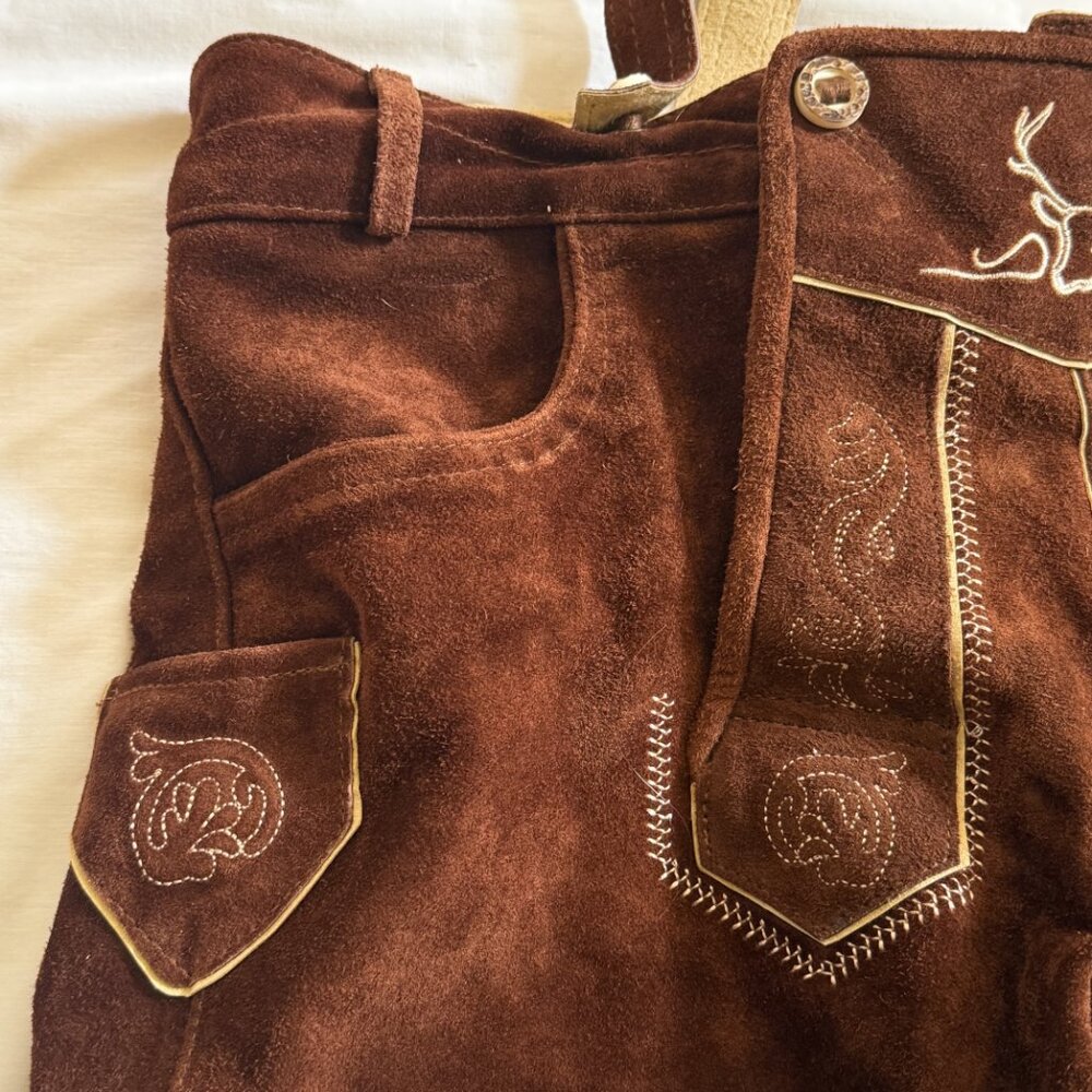 Bavaria Trachten Lederhosen Mens 38 Shorts Genuine Leather Oktoberfest Suspender - Picture 6 of 10